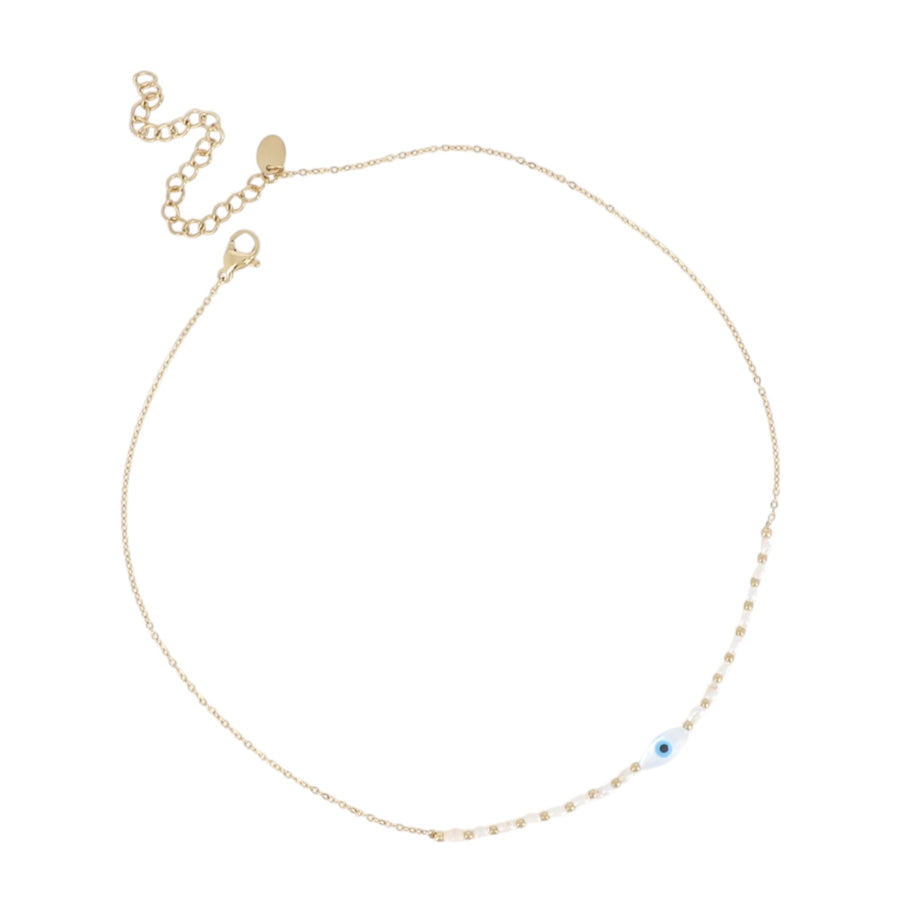 NESSA | Collier ras de cou, perles d'eau douce, pendentif oeil en amande