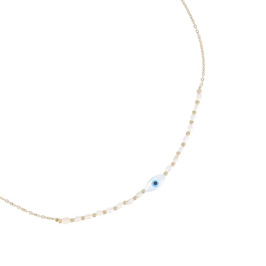 NESSA | Collier ras de cou, perles d'eau douce, pendentif oeil en amande