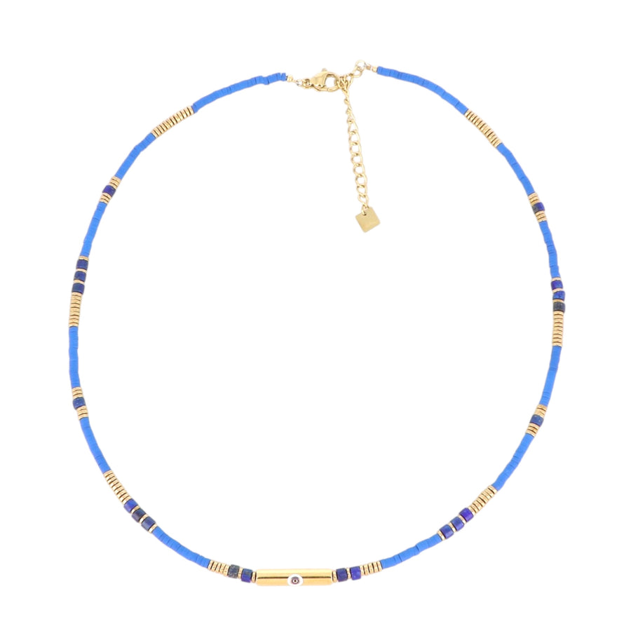 TAIS | Collier avec oeil 🧿  en émail bleu foncé et pierres Lapis Lazuli