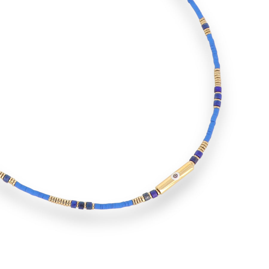 TAIS | Collier avec oeil 🧿  en émail bleu foncé et pierres Lapis Lazuli