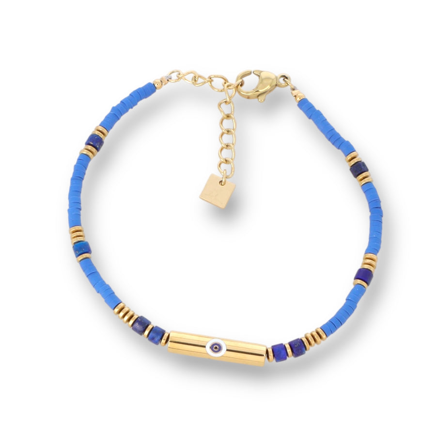 TAIS | Bracelet avec oeil en émail bleu foncé et pierres Lapis Lazuli